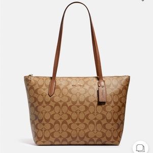 Coach Zip Top Tote in Signature Canvas